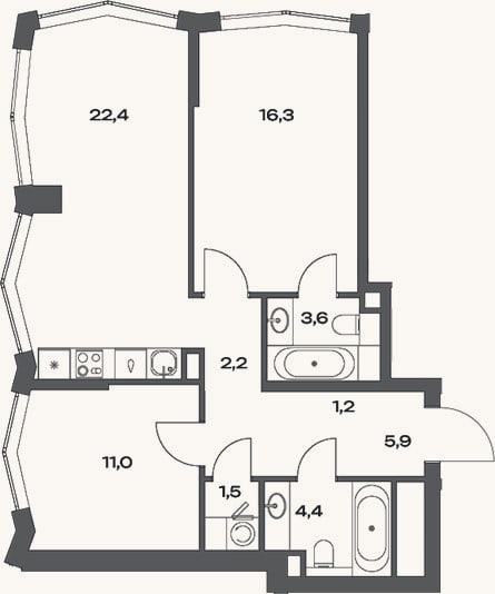 Планировка: 3-к, 68,5 м²