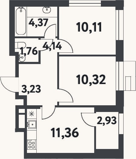 Планировка: 2-к, 45,3 м²
