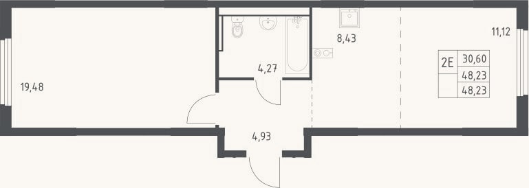 Планировка: 2-к, 48,2 м²