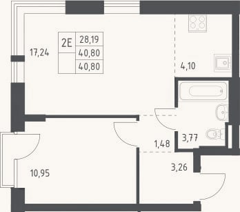 Планировка: 2-к, 40,8 м²