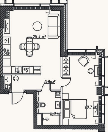 Планировка: 2-к, 54,7 м²