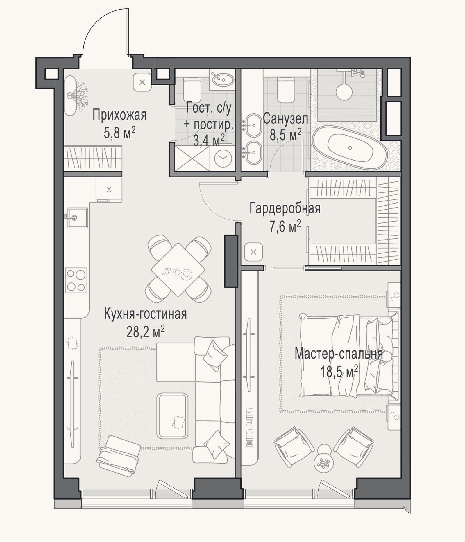 Планировка: 2-к, 72,4 м²