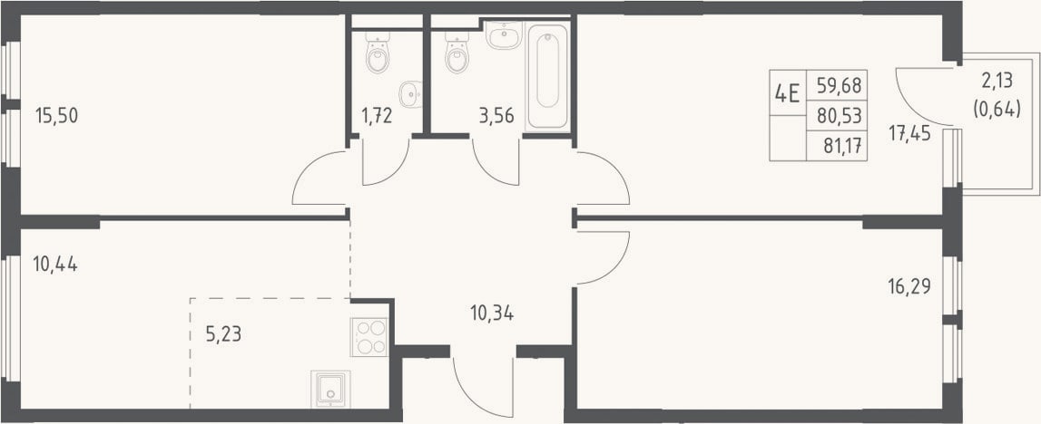 Планировка: 4+ к, 80,5 м²