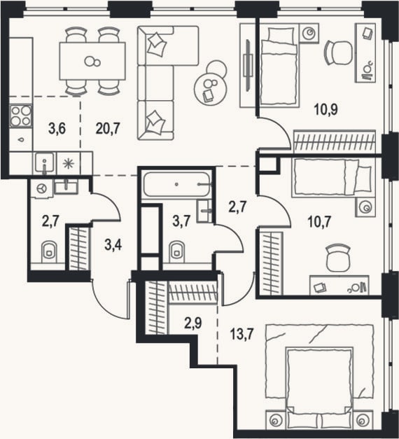 Планировка: 4+ к, 75 м²