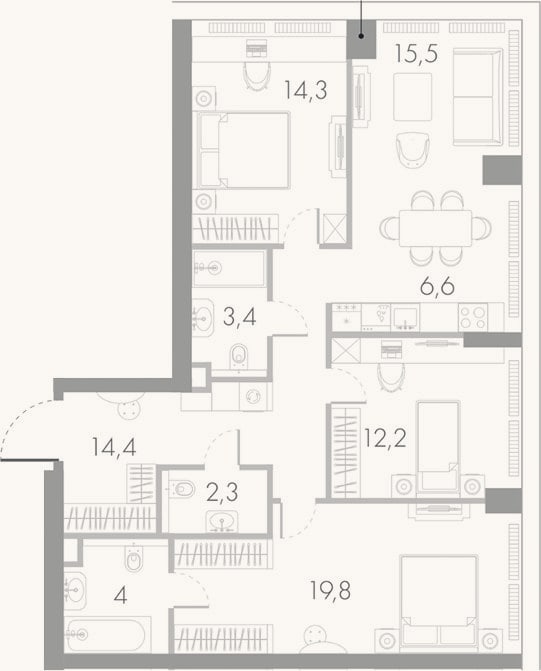 Планировка: 4+ к, 92,5 м²