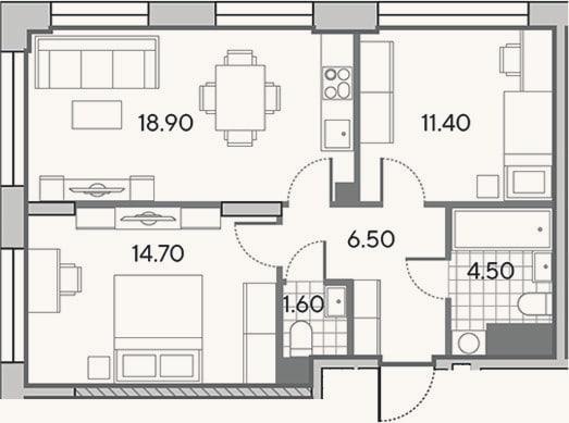 Планировка: 3-к, 57,6 м²