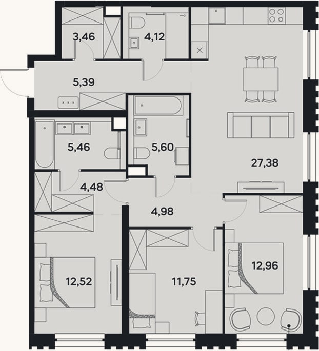 Планировка: 4+ к, 98,1 м²