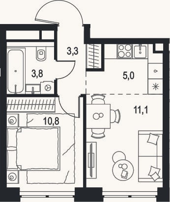 Планировка: 2-к, 34 м²