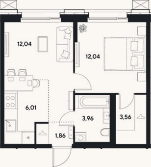 Планировка: 2-к, 39,5 м²