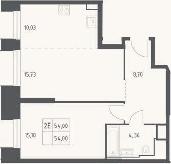 Планировка: 2-к, 54 м²