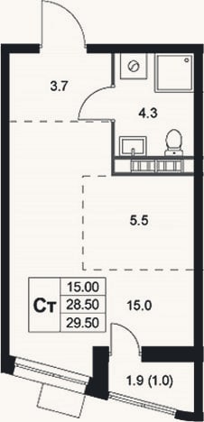 Планировка: Студия, 28,5 м²
