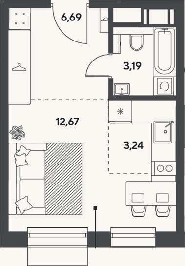 Планировка: Студия, 25,8 м²