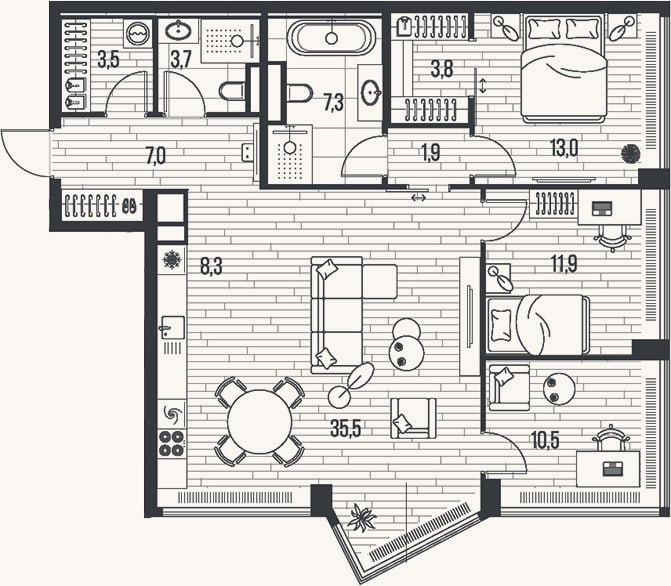 Планировка: 4+ к, 106,4 м²