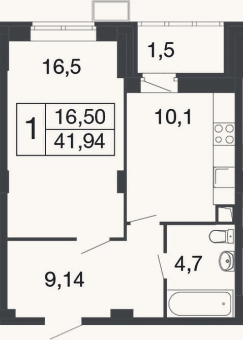 Планировка: 1-к, 40,4 м²