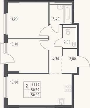 Планировка: 3-к, 50,6 м²