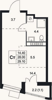 Планировка: Студия, 28 м²