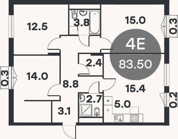 Планировка: 4+ к, 81,7 м²