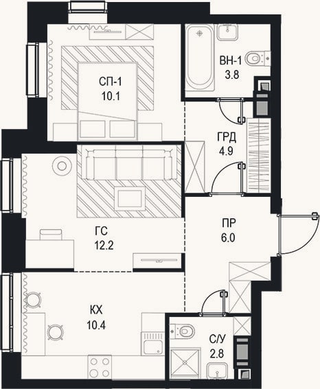 Планировка: 2-к, 50,2 м²