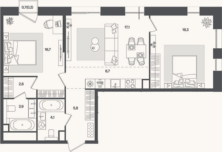 Планировка: 3-к, 75,2 м²