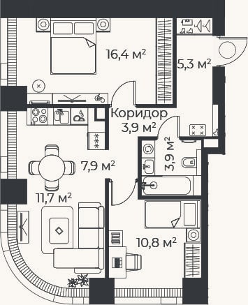 Планировка: 3-к, 59,9 м²
