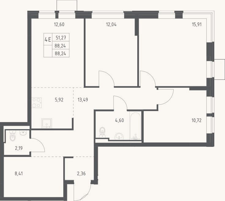 Планировка: 4+ к, 88,2 м²