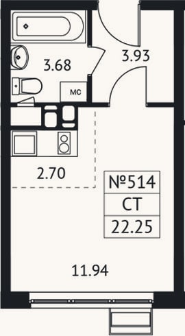 Планировка: Студия, 22,3 м²