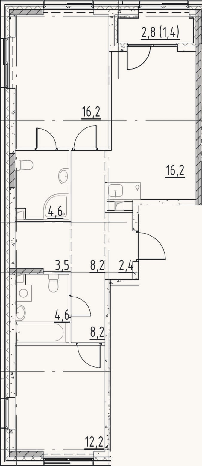 Планировка: 3-к, 67,9 м²