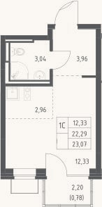 Планировка: Студия, 22,3 м²
