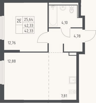 Планировка: 2-к, 42,3 м²