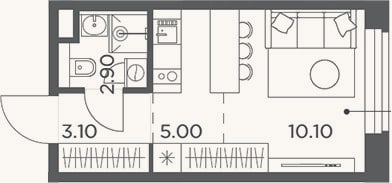 Планировка: Студия, 21,1 м²