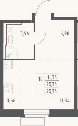Планировка: Студия, 25,7 м²