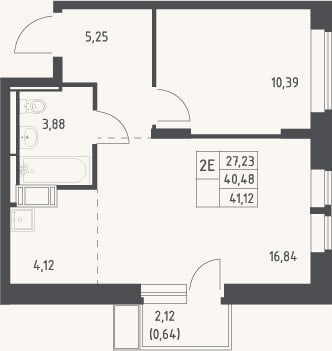 Планировка: 2-к, 40,5 м²
