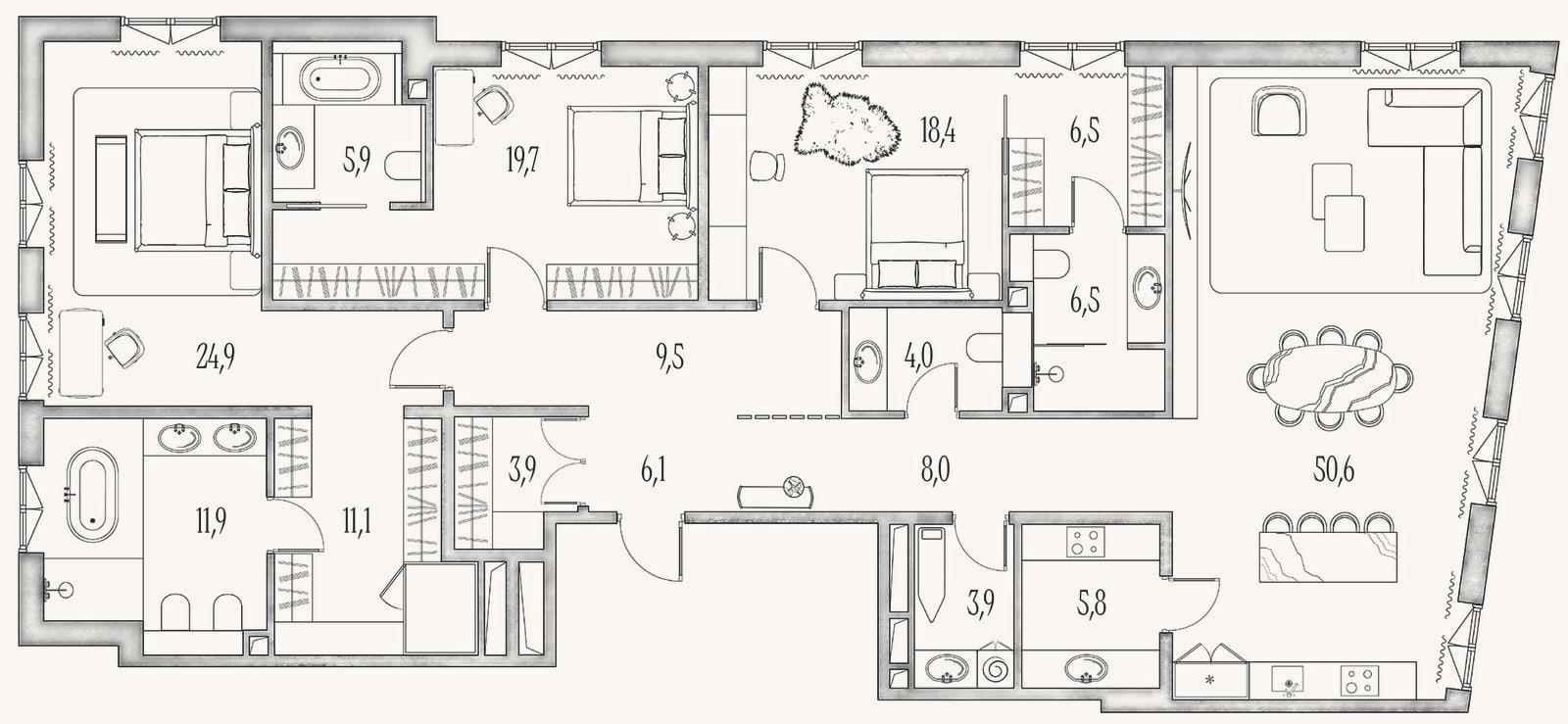 Планировка: 4+ к, 205,7 м²