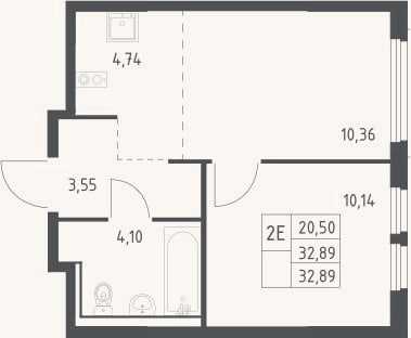 Планировка: 2-к, 32,9 м²