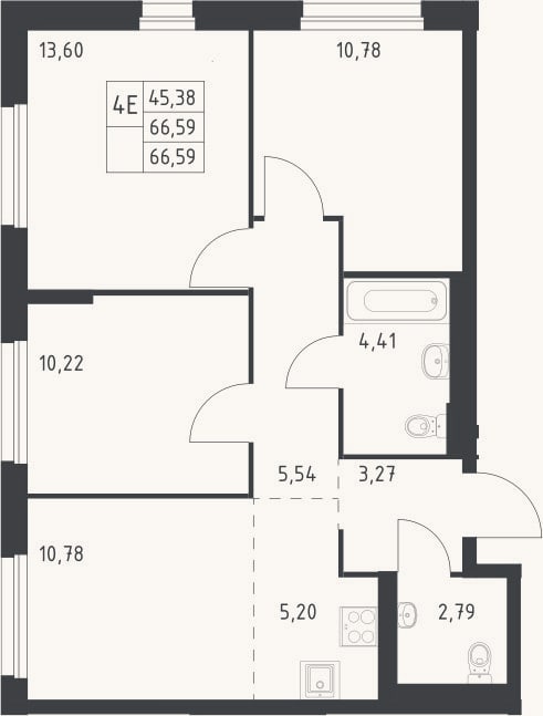 Планировка: 4+ к, 66,6 м²