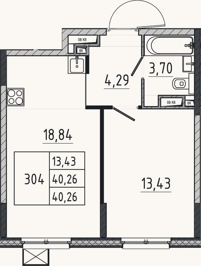 Планировка: 2-к, 40,3 м²