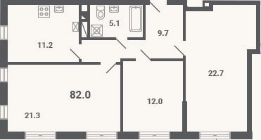 Планировка: 3-к, 82 м²