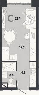 Планировка: Студия, 21,4 м²