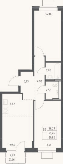 Планировка: 3-к, 59,3 м²