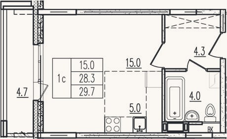 Планировка: Студия, 28,3 м²