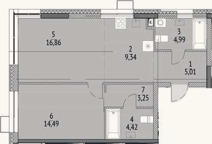 Планировка: 2-к, 58,4 м²