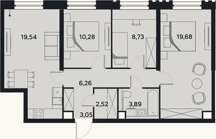 Планировка: 4+ к, 74 м²