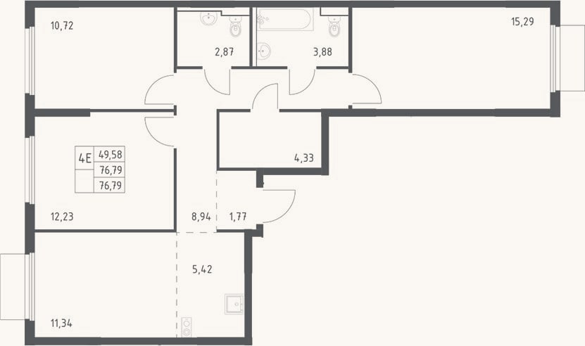 Планировка: 4+ к, 76,8 м²