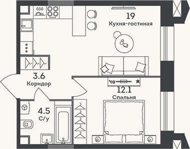 Планировка: 2-к, 39,2 м²