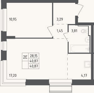 Планировка: 2-к, 40,9 м²