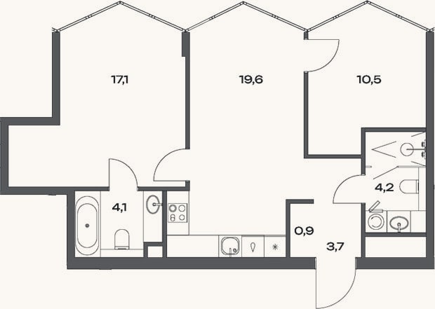 Планировка: 3-к, 60,1 м²