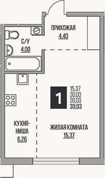 Планировка: Студия, 30 м²