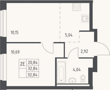 Планировка: 2-к, 32,8 м²
