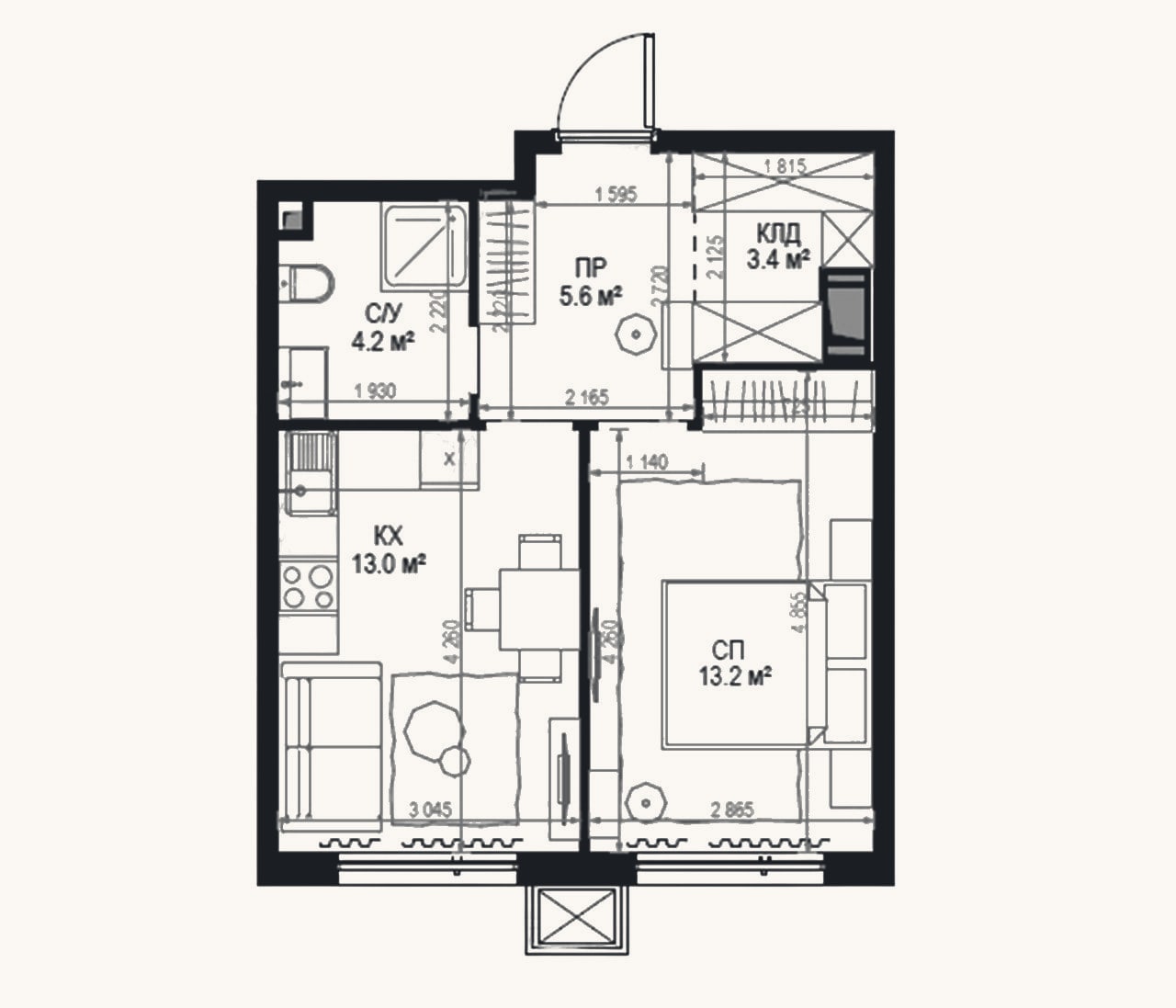 Планировка: 2-к, 39,4 м²