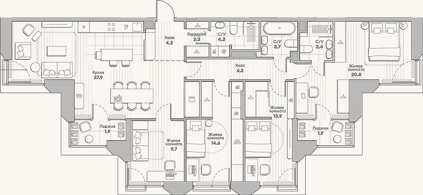 Планировка: 4+ к, 120,9 м²